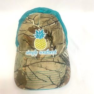 Simply Southern Camo and Turquoise Adjustable Mesh Trucker Hat Gold Pineapple A4